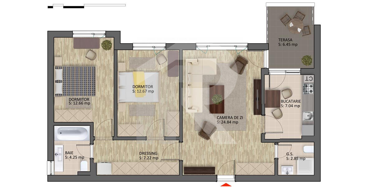 Apartament  3 Camere 77 mp utili 2 Locuri de Parcare Greenfield Residence